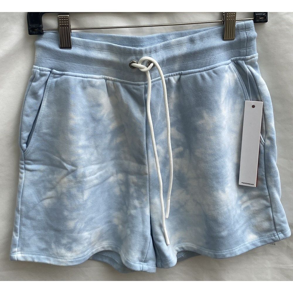 Good American Blue And White Tie Die Elastic Drawstring Waist Shorts Small NWT